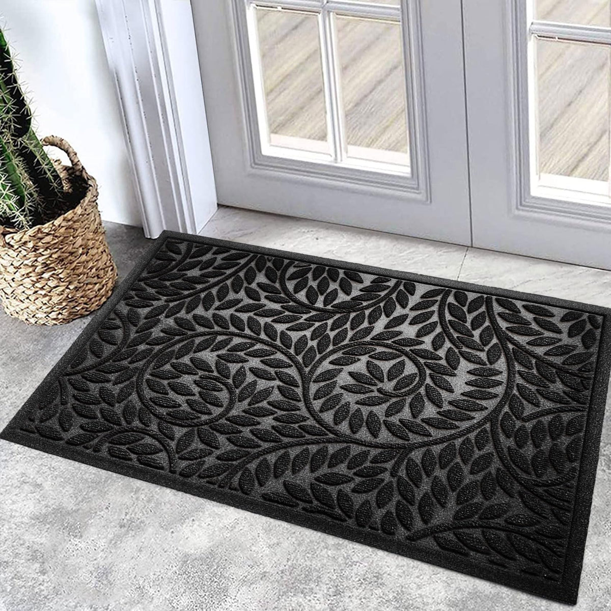 Bulijojo Front Door Mat Entrance,Durable Heavy Duty Welcome Mat,Thick Absorbent Natural Rubber Non Slip Mat,Sturdy Entryway Green, 17"x30"