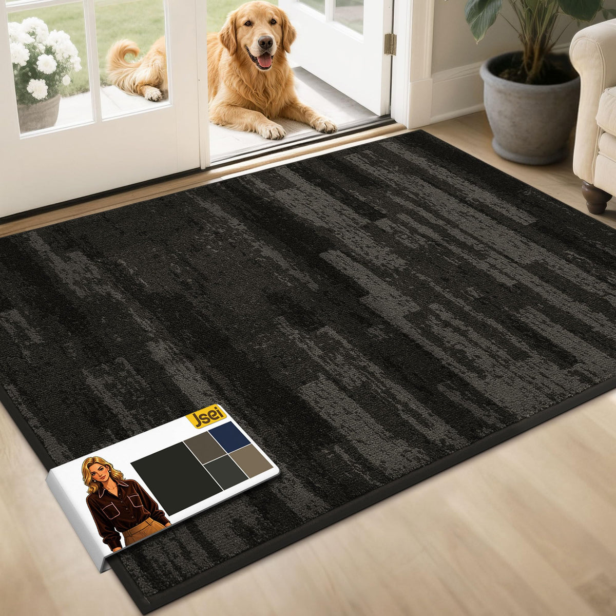JSEI Dirt Trapper Door Mat 20"x32", Non-Slip Doormat, Blue