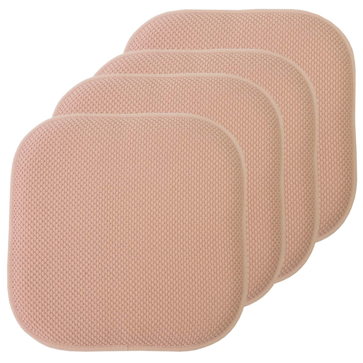 Sweet Home Collection Chair Cushion Memory Foam Pads Honeycomb Pattern Slip Non Skid Rubber Back Rounded Square 16" x 16" Seat Cover, 4 Pack, Alexis Chocolate