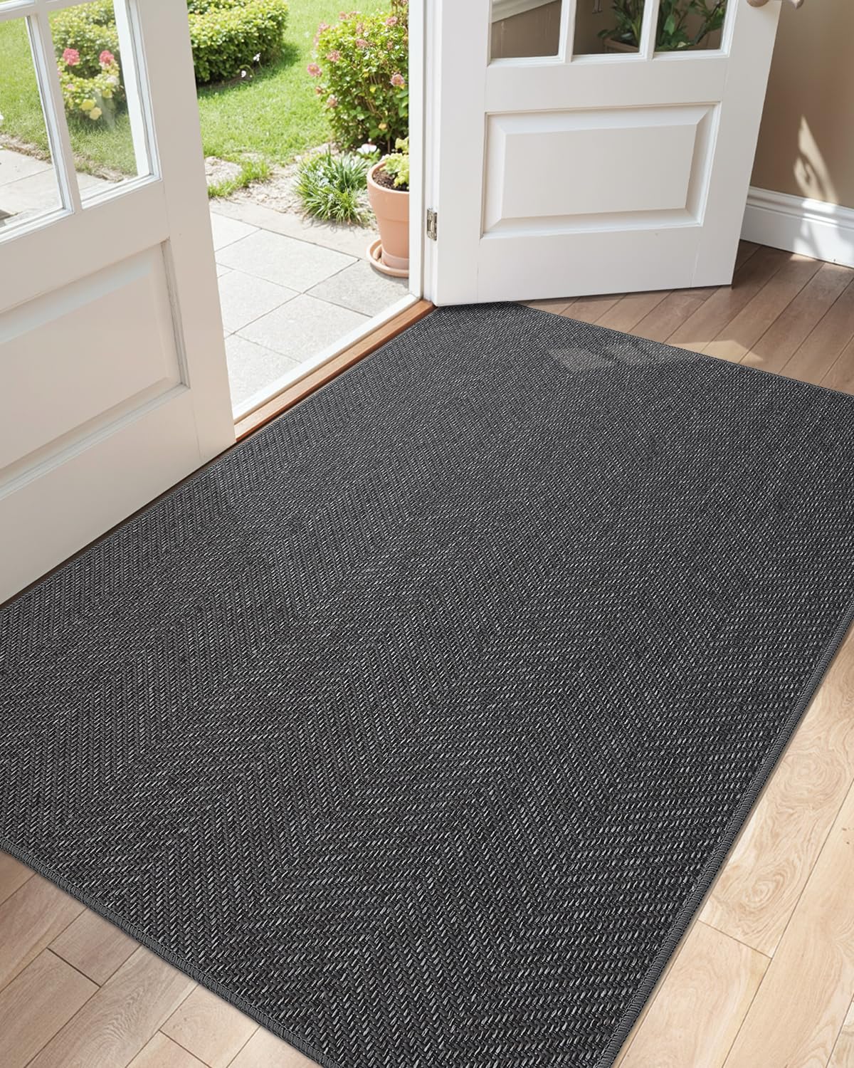 Color&Geometry Ultra Thin Indoor Door Mat 24"x36"Entrance Mat,Charcoal Grey