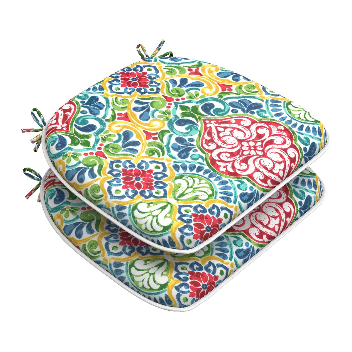 DYTXIII Set of 4 Outdoor Chair Cushions with Ties,Water Repellent Patio Chair Pads 17"x 16" for Outdoor Furniture,Round Corner Seat Cushions for Garden Yard Kitchen Paisley Multi