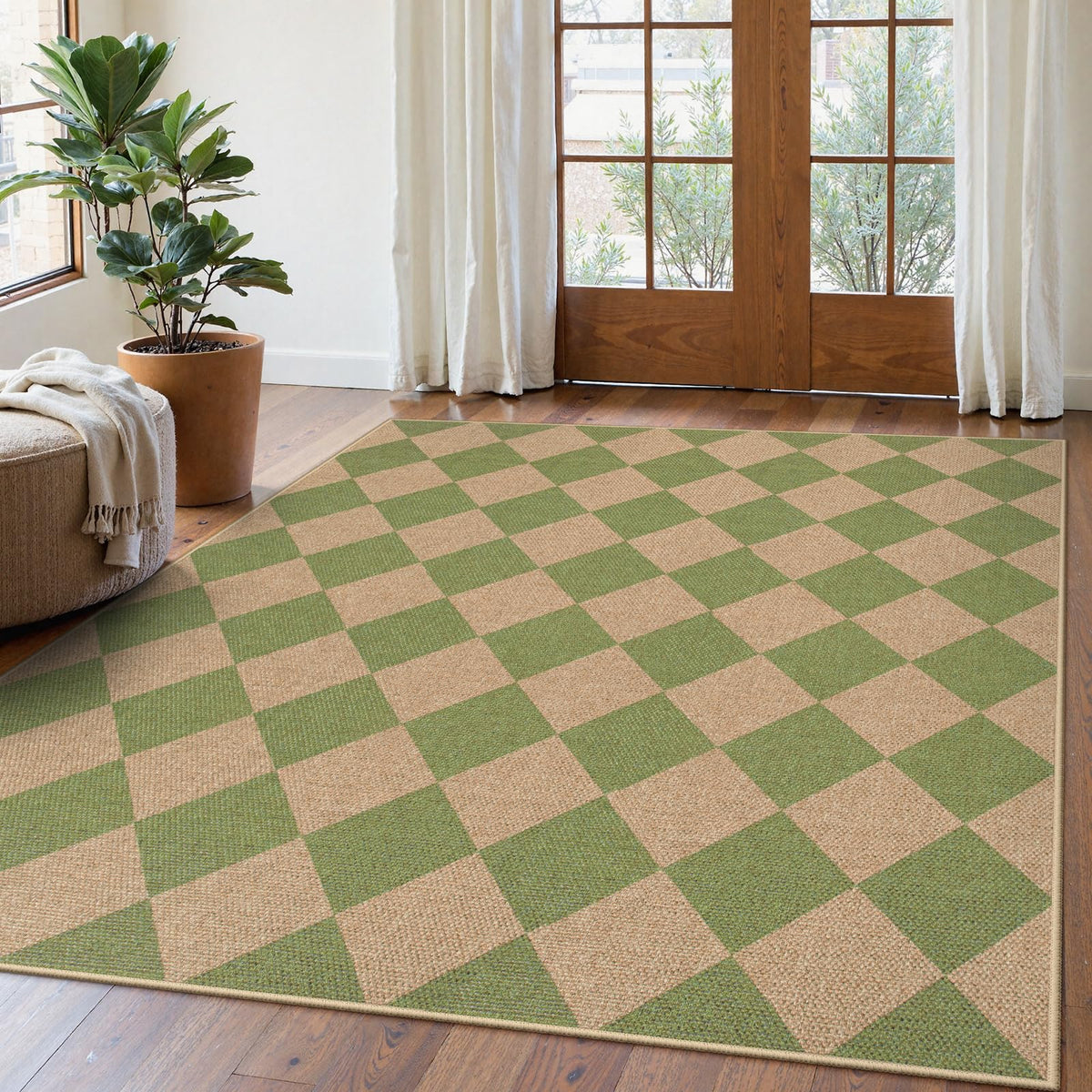 Lahome Checkered Easy Jute 3x5 Entryway Front Porch Rug, Black Diamond Indoor Outdoor Patio Layering Rug, Washable Farmhouse Neutral Non Slip Non Shedding Door Carpet for Backyard Blacony
