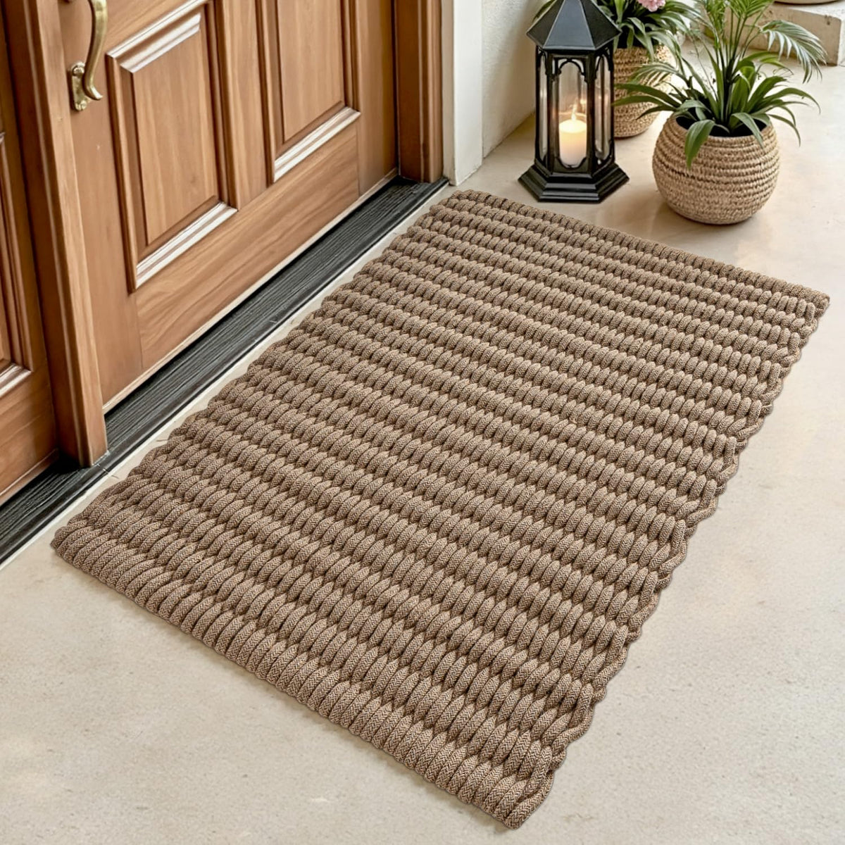 DEXI Jute Door Mat 24x36, Woven Mat for Covered Outside Entry, Light Taupe