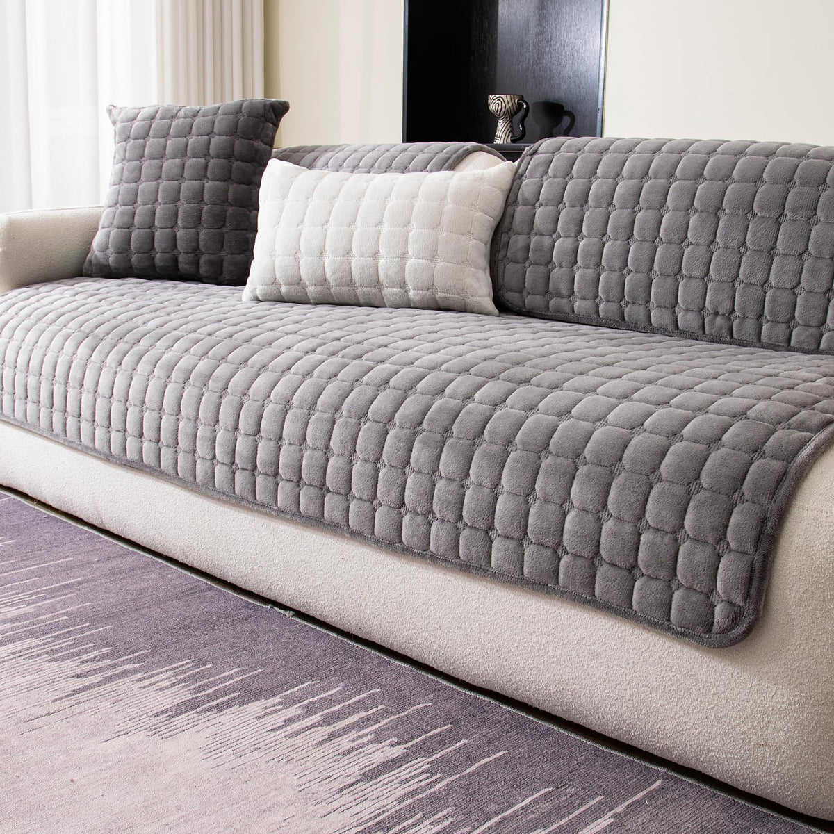 Velvet Sectional Couch Cover for 2-3 Seat, Khaki, 1PC, 35.4"x71"