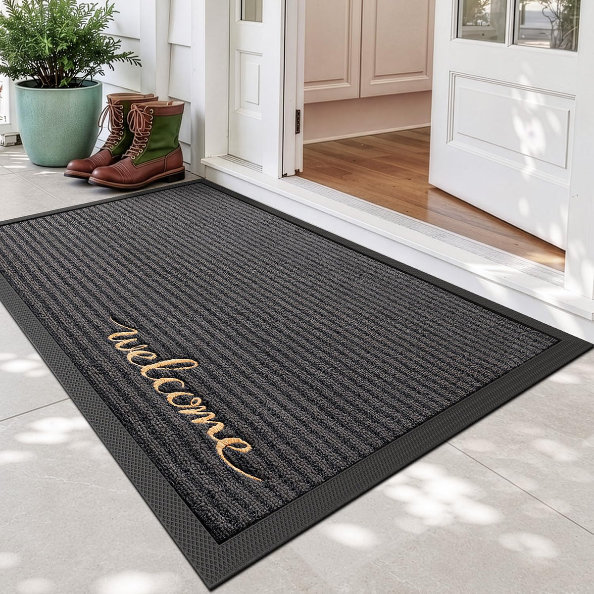DEXI Front Door Mat Outside Entrance 24x36 Welcome Rubber Entry Doormat