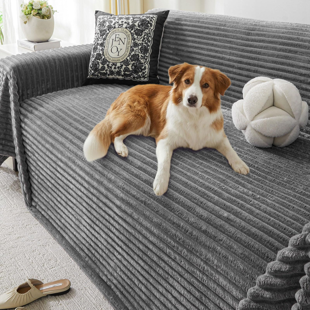 Pet-Friendly Non-Slip SofaCover,71"*118" Off White,Washable Stain Resistant