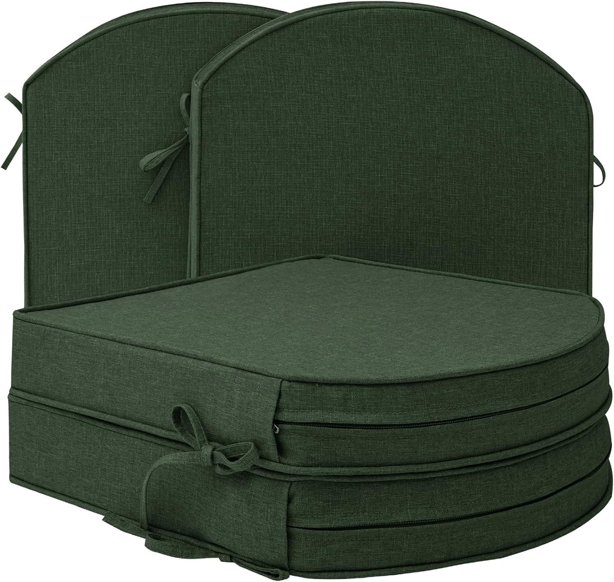Outdoor Chair Cushions, Fade-Resistant & Water-Resistant, D Shaped Patio Furniture Seat Chair Pads Replacement with Ties, Non-Slip Bottom, Removable Cover, Set of 2, 17 x 16 Inch, Natural
