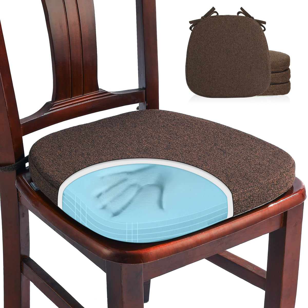 SINOSSO 1 Pack Memory Foam Chair Cushions for Dining Chair, Friendly Woven Fabric 16" U-Shape Comfortable Kitchen Chair Pad, Removable Slip Resistant Seat Cushion (1 Piece, Blue)