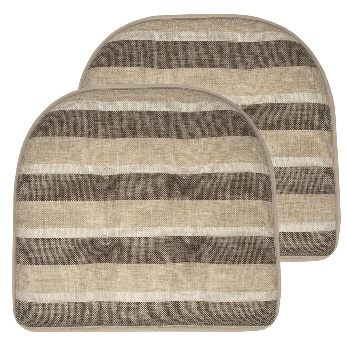 Sweet Home Collection Chair Cushion Memory Foam Pads Tufted Slip Non Skid Rubber Back U-Shaped 17" x 16" Seat Cover, 6 Pack, Checkered Taupe/White