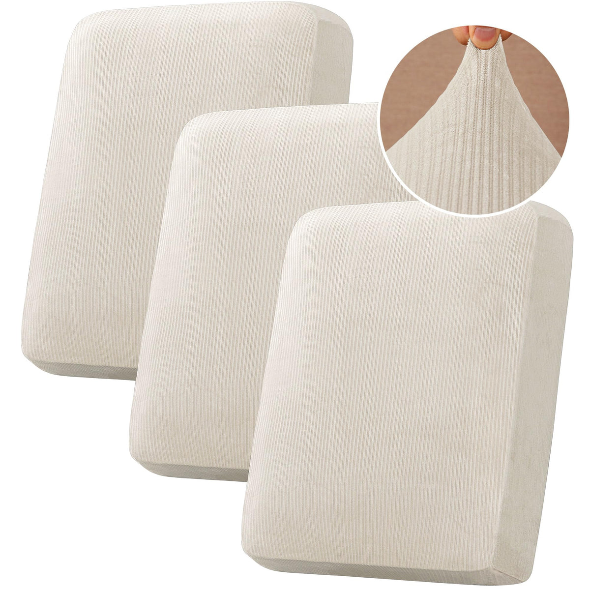 H.VERSAILTEX Velvet Stretch Couch Cushion Cover Plush Cushion Slipcover for Chair Loveseat Sofa Cushion Furniture Protector Seat Cushion Sofa Cover (2 Piece Large Sofa Cushion Covers, Ivory)