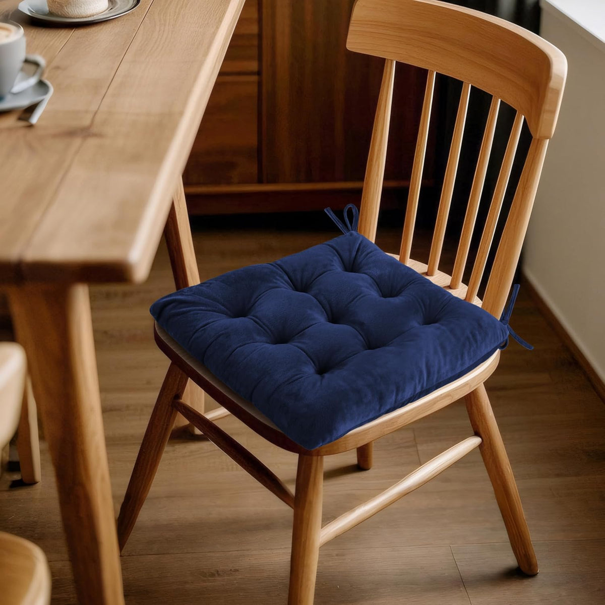 ELFJOY 4 Pack Chair Cushions for Dining Chairs with Ties Navy 16"x16"
