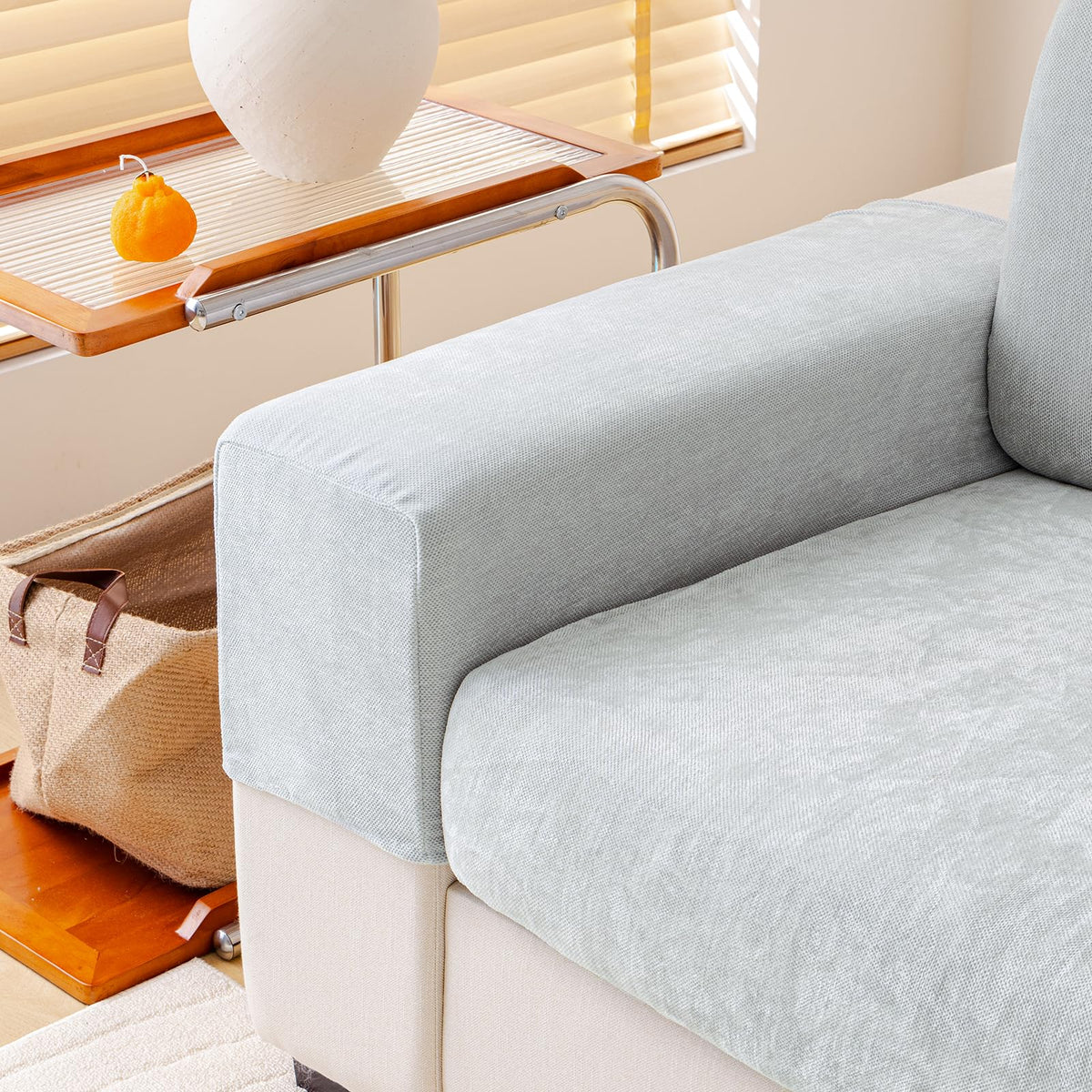 WEYOND Couch Cushion Covers L Shaped Sectional, 3PC Seat Covers, Light Grey