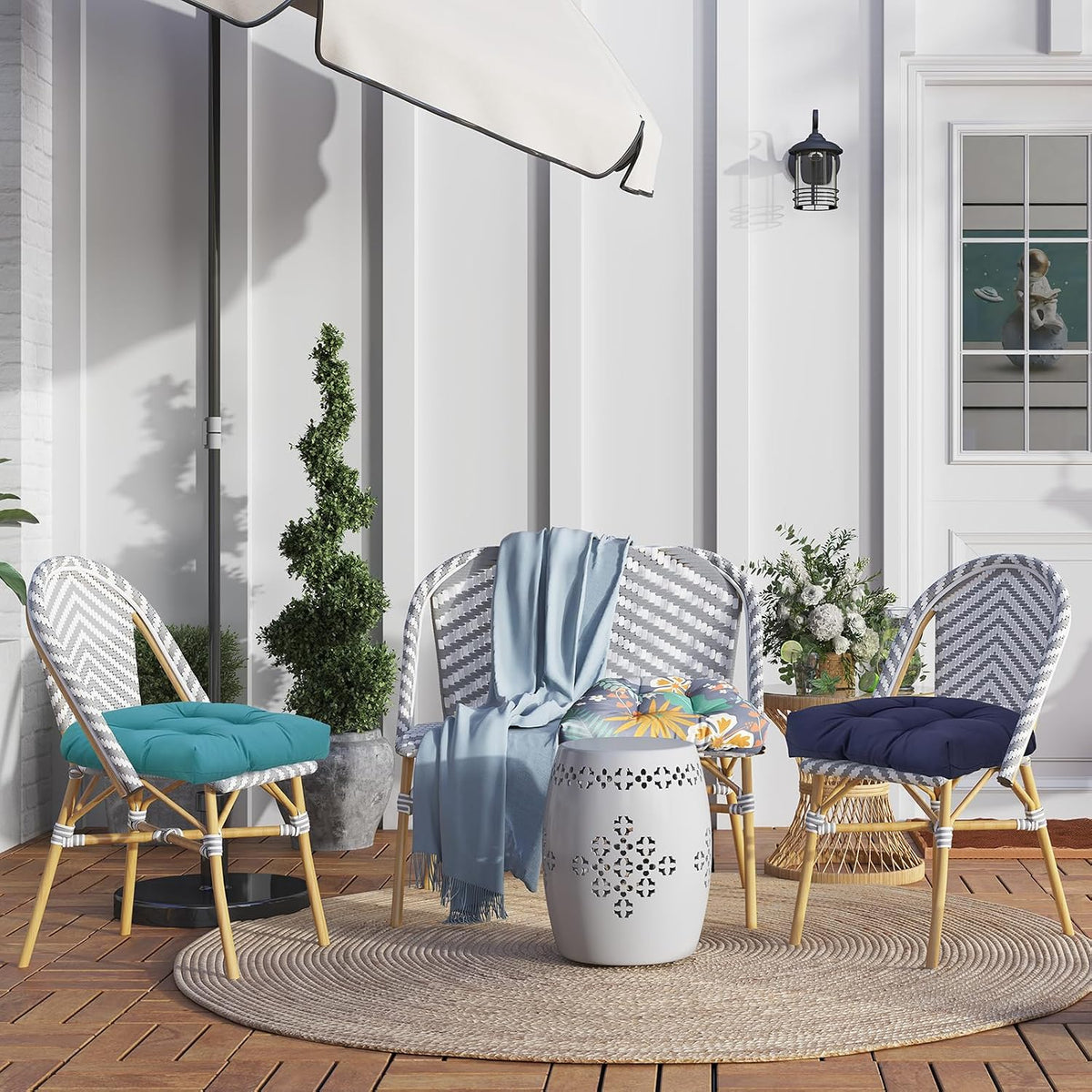 2 Pack Waterproof Outdoor Thick Tufted Chair Cushions,Peacock