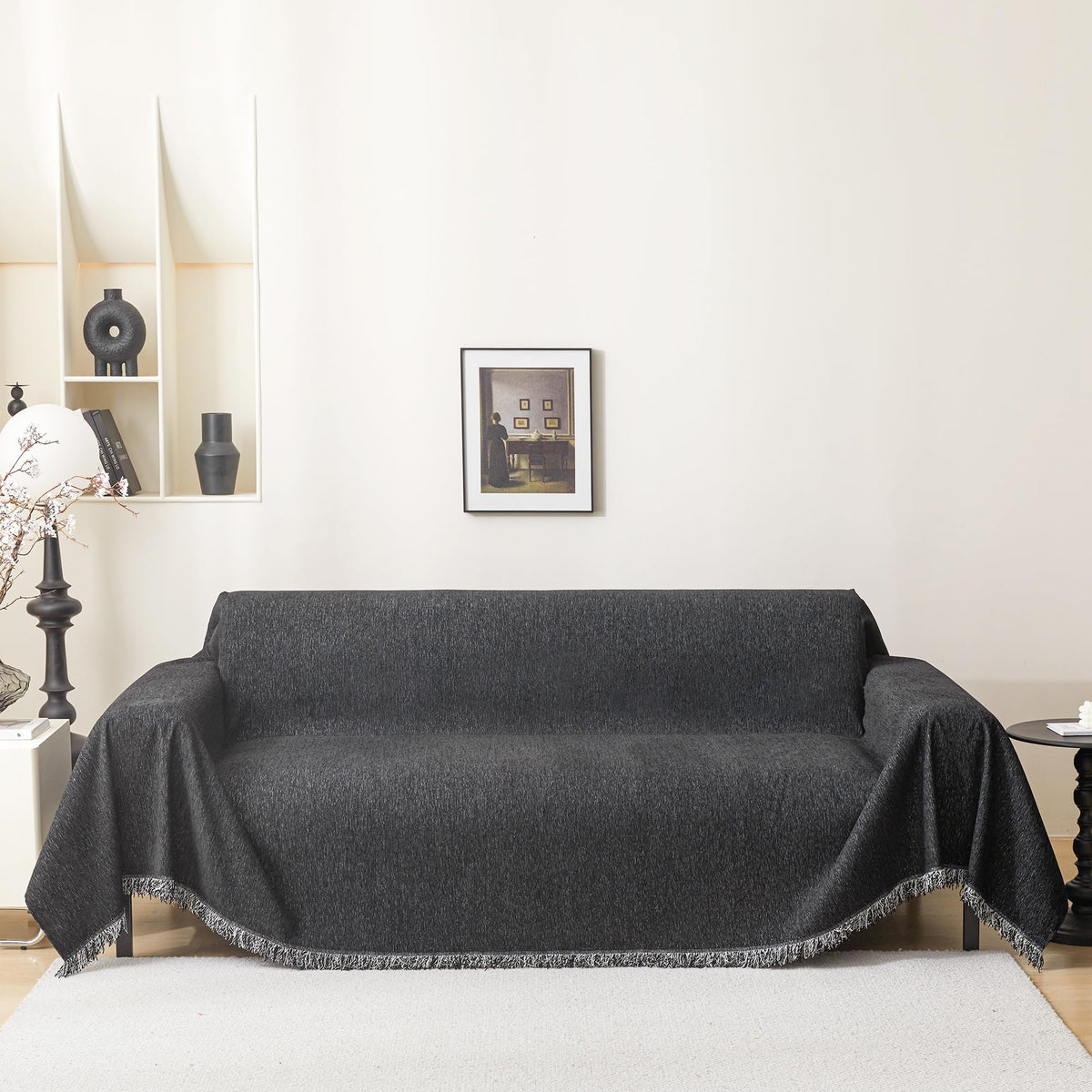 MEETSKY Couch Covers for Dogs, Washable Couch Covers, Pet Sofa Covers for 3 Cushion Couch, Chenille Thick Sectional Couch Cover Blanket Modern Furniture Protector Covers, 91" x 134", Dark Grey
