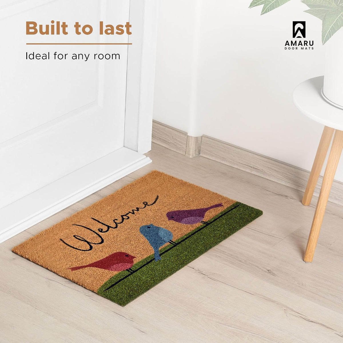 Coir Welcome Mat, Non-Slip, Colorful Birds, 17 x 29 in
