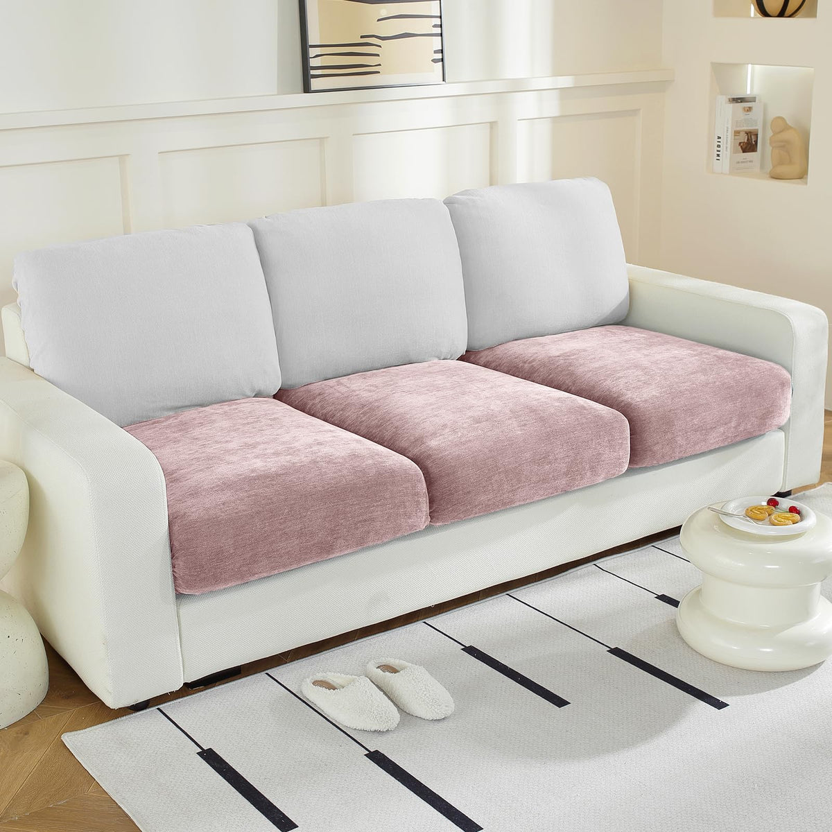 WEYOND Couch Cushion Covers L Shaped Sectional, 3PC Seat Covers, Light Grey