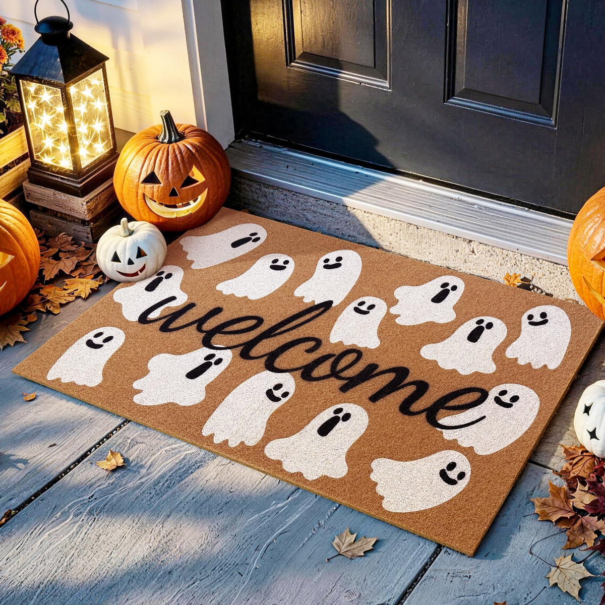 Fall Door Mat, Non Slip Front Porch Pumpkin Welcome Mat 17"x30"