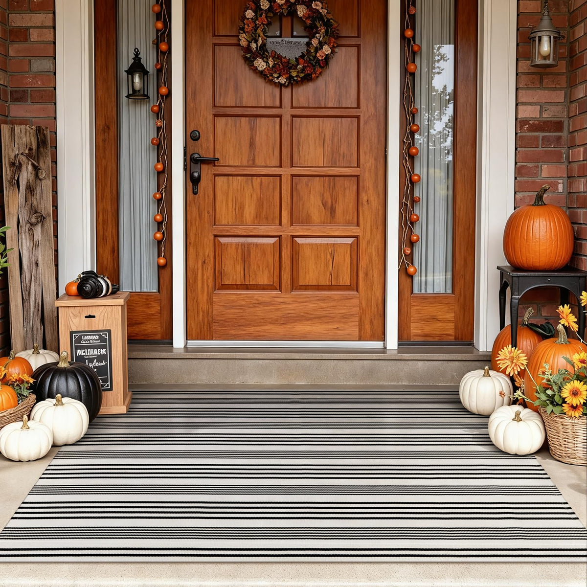 Striped Fall Door Mat 24"x51" Outdoor Rug Cotton Washable Fall Decor