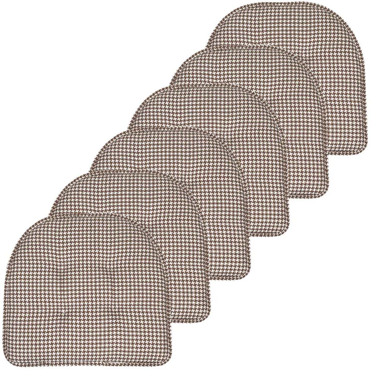Sweet Home Collection Chair Cushion Memory Foam Pads Tufted Slip Non Skid Rubber Back U-Shaped 17" x 16" Seat Cover, 6 Pack, Checkered Taupe/White