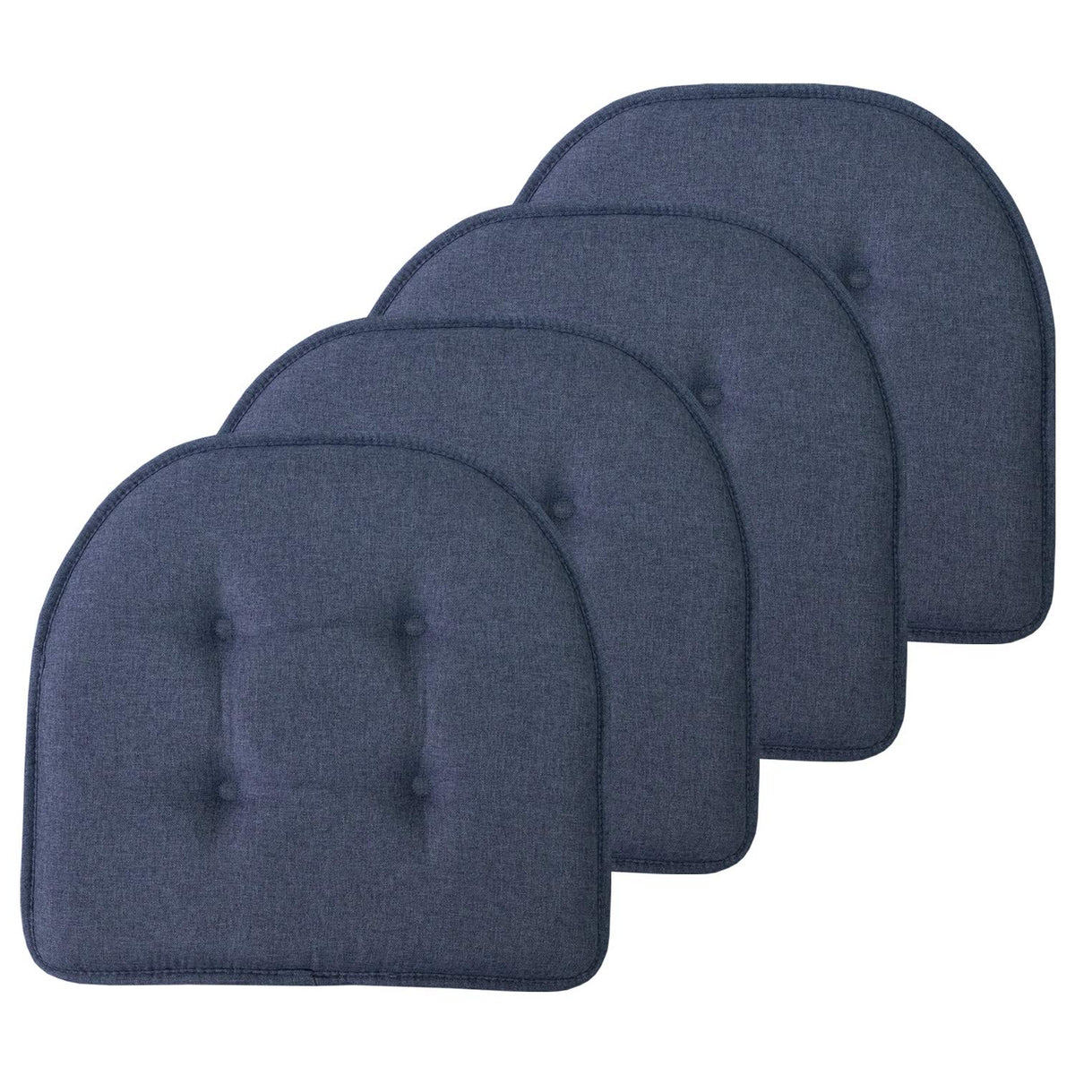 Sweet Home Collection Chair Cushion Memory Foam Pads Tufted Slip Non Skid Rubber Back U-Shaped 17" x 16" Seat Cover, 6 Pack, Checkered Taupe/White
