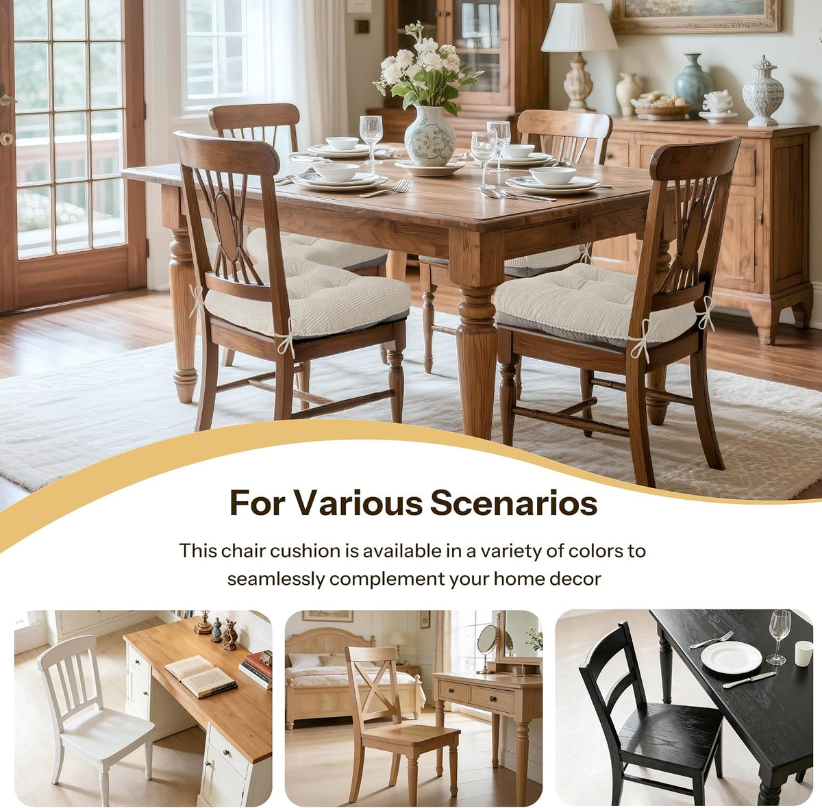 Anti Slip Kitchen Chair Cushions Set of 4 18"X16.5"X3" Beige