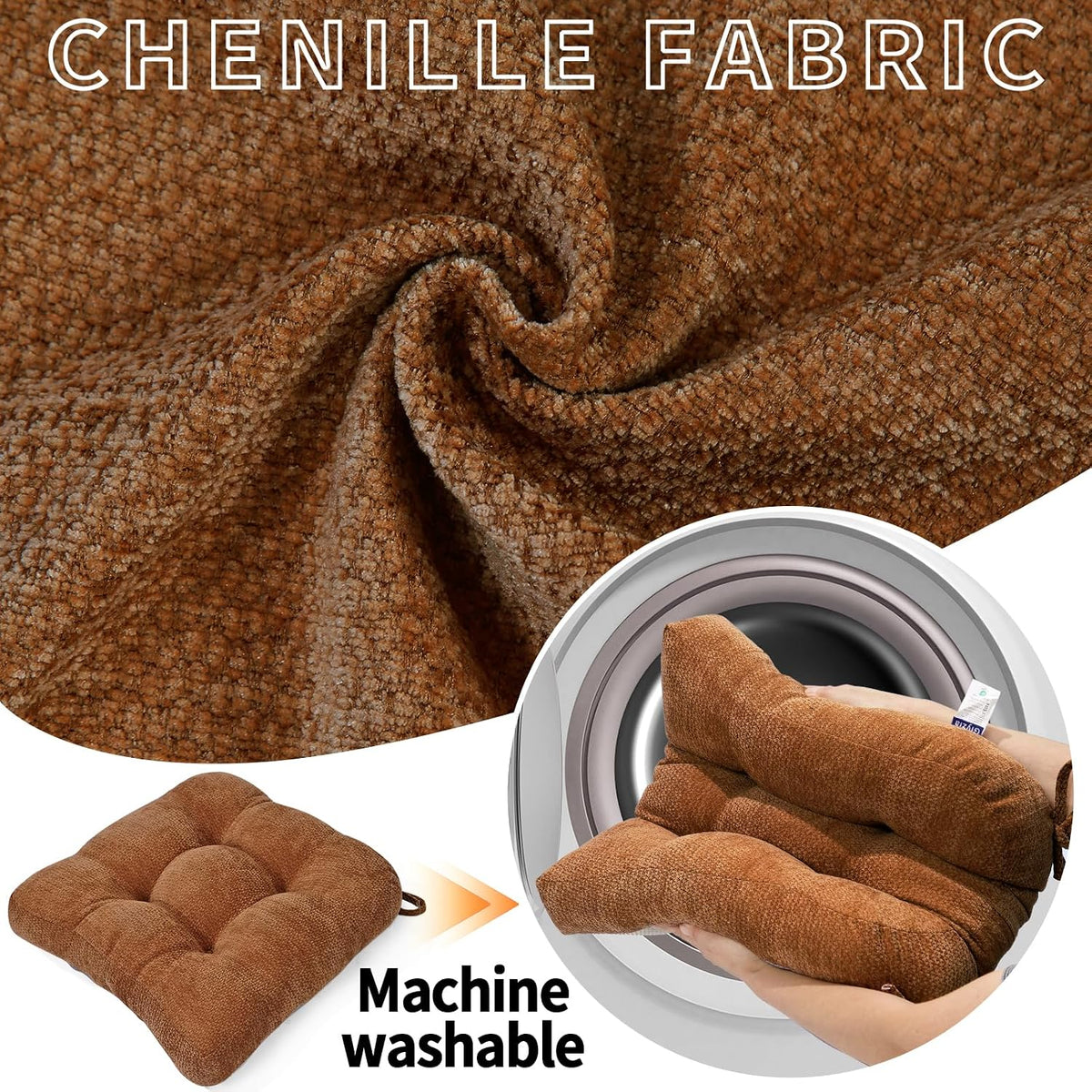 Rocking Chair Cushion for Elderly Sitting, Back Pillow & Seat Cushion with Ties, Luxury Chenille Fabric Non-Slip Chair Pad for Rocker, Champagne, 21.6x17x2/ 17x17x3