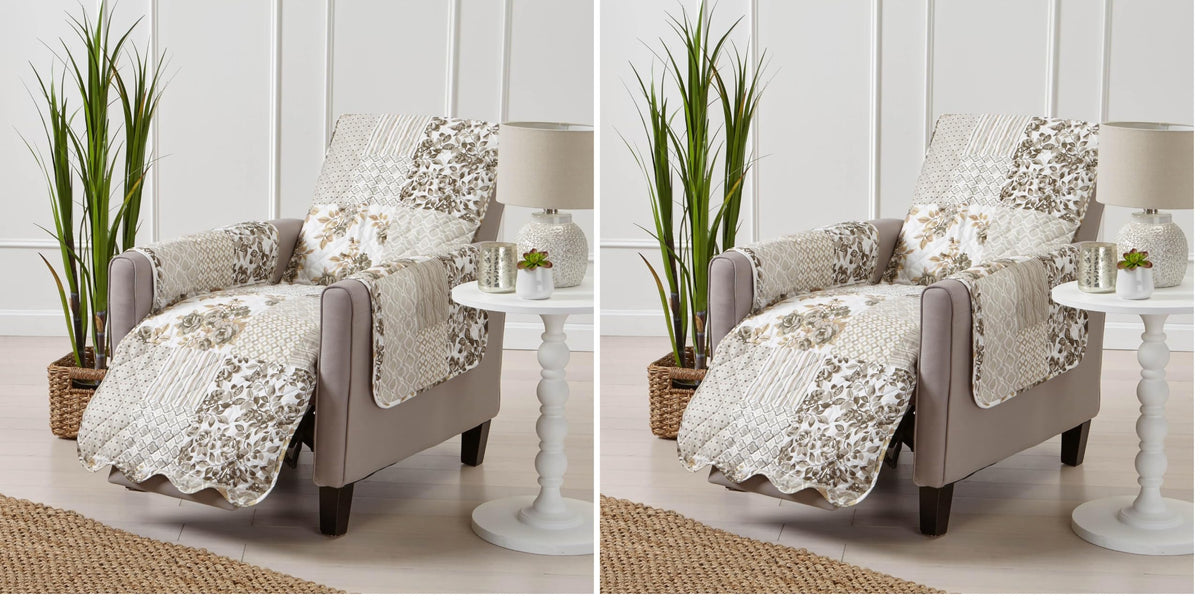 Great Bay Home Reversible Patchwork Sofa Cover - Washable Slipcover Furniture Protector with Elastic Straps - Perfect for Kids & Pets - Box-Stitched Detail (Taupe)