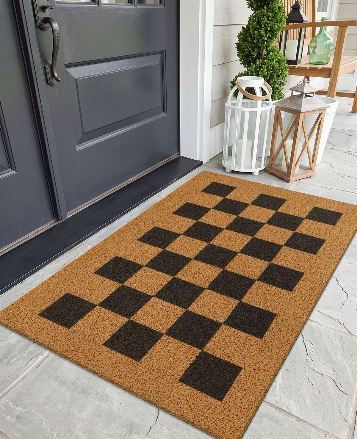 EARTHALL Door Mat Outside Inside Home Doormat, 30"x17.5", Durable Floor Mat Non Slip Mat Ultra Absorb Mud Easy Clean Front Doormat for Garage, Entryway, Patio, High Traffic Areas, Black