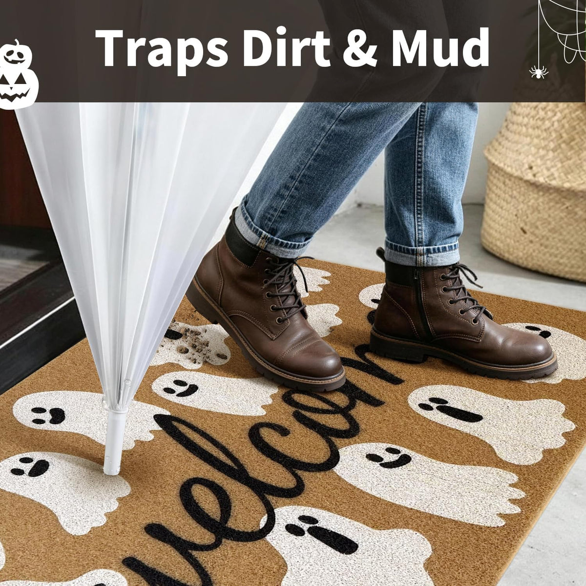 Halloween Door Mat, Non Slip Front Welcome Mat Outdoor Indoor 17x30