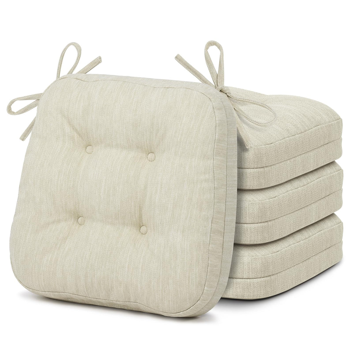Shinnwa Dining Chair Cushions Set of 6, Dual-Layer Memory Foam Kitchen Chair Cushions, Patented Design Seat Pads with Ties, 16.5 x 16.5 x 3.5in, 6 Pack, Beige