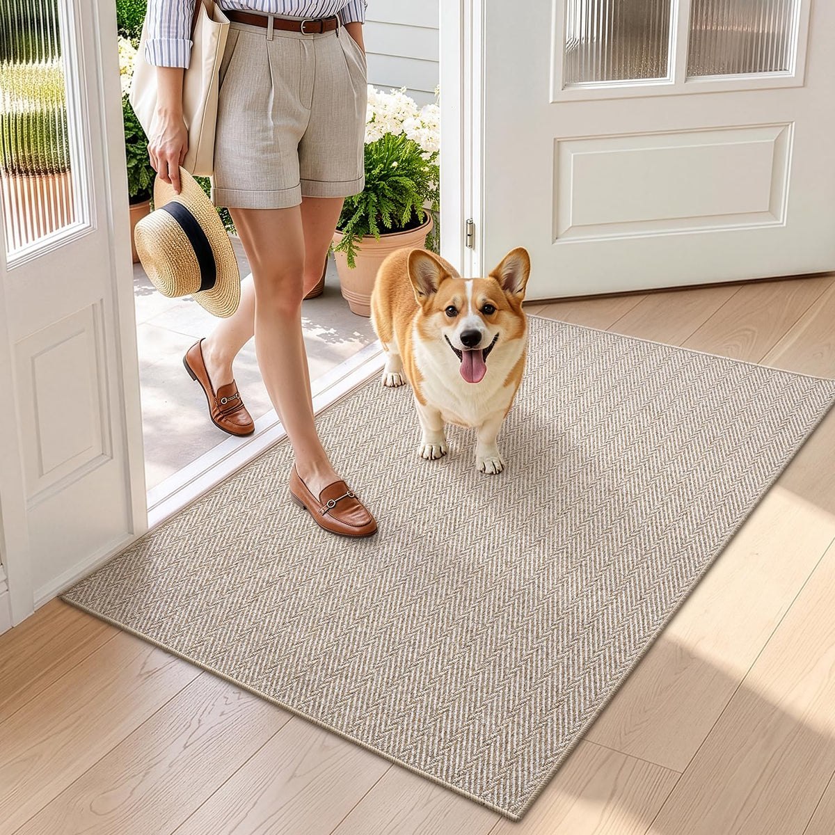 LUMI Ultra Thin Indoor Door Mat 24"x36", Entrance Doormat, Beige