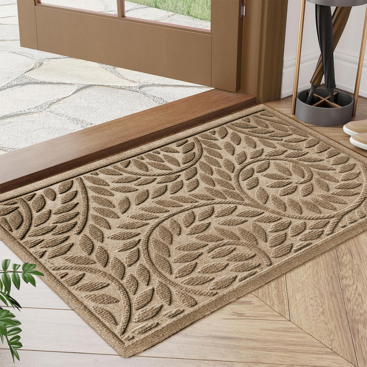 Bulijojo Front Door Mat Entrance,Durable Heavy Duty Welcome Mat,Thick Absorbent Natural Rubber Non Slip Mat,Sturdy Entryway Green, 17"x30"