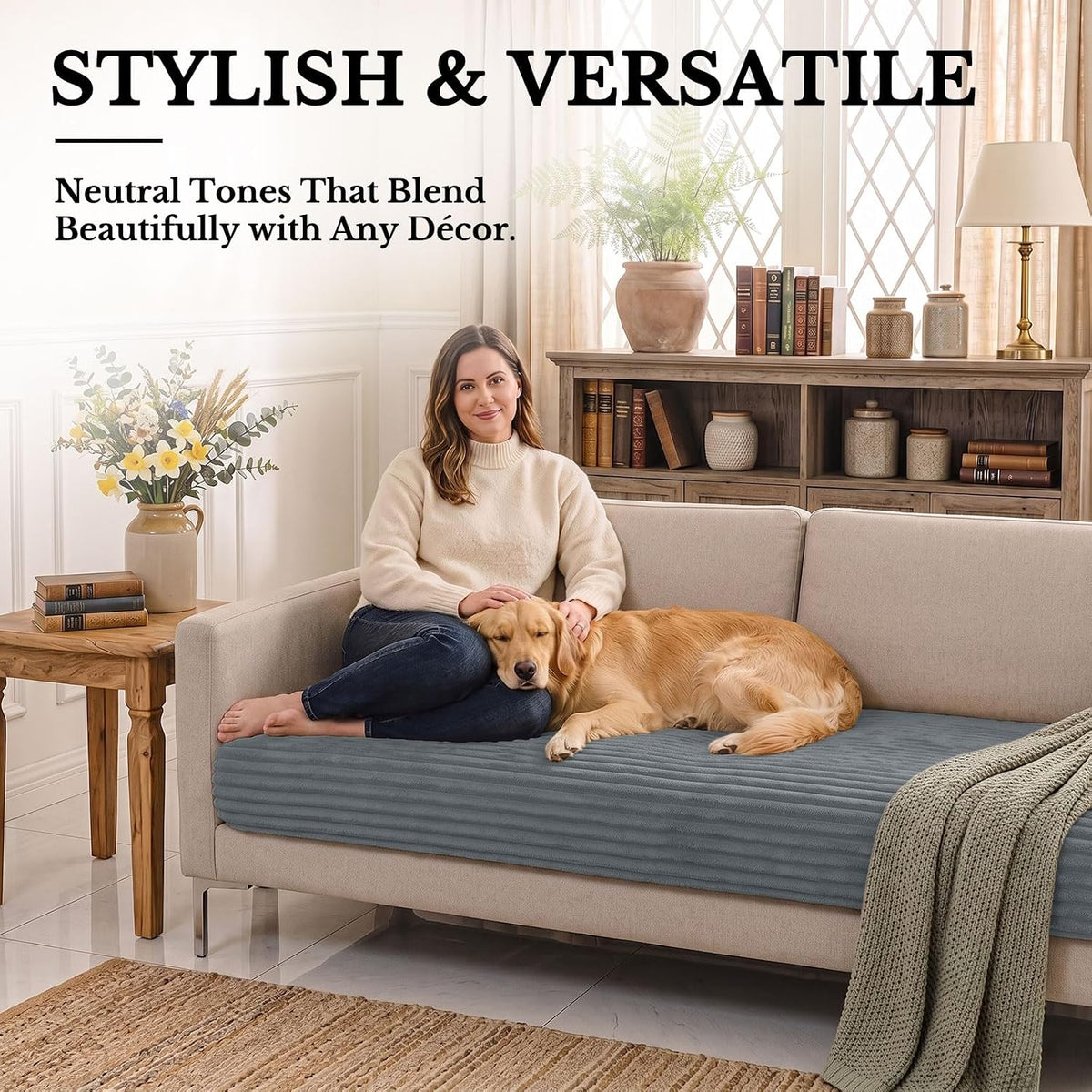 Smiry Waterproof Couch Cover for Dogs, Washable Non Slip Plush Protector