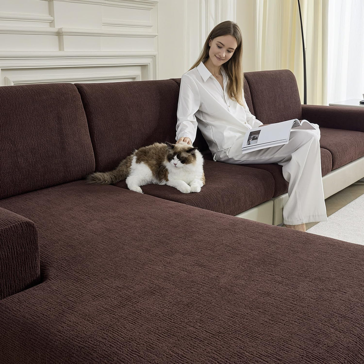 Couch Cushion Covers Sectional Couch Covers Stretch Washable Soft Seat Cushion Covers Furniture Protector Sofa Slipcovers for Pets(Light Grey,3 Pieces Seat Covers or Back Covers)