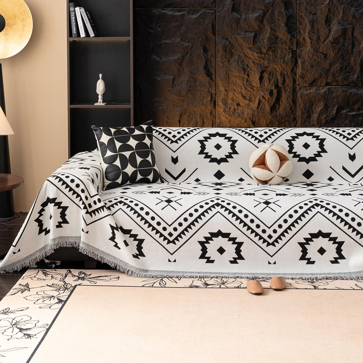 VClife Bohemian Sofa Covers Chenille Couch Cover for Sectional Couch, Soft Non Slip Couch Covers for 2 Cushion Sofa Breathable Sofa Furniture Protector Slip Cover for Couch, Pumpkin, 71"X118"