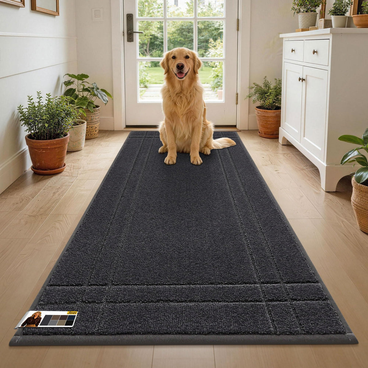 JSEI Door Mat for Entrance 20"x32", Dirt Trapper Doormat, Black