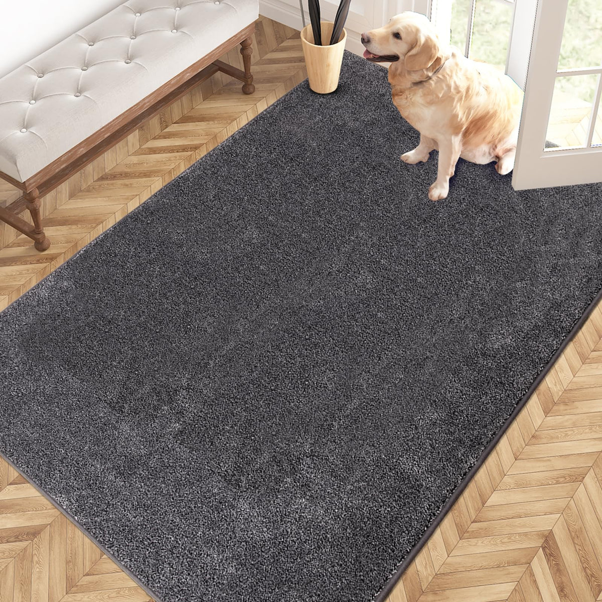 PURRUGS Dirt Trapping Indoor Door Mat, 24" x 35.5", Charcoal