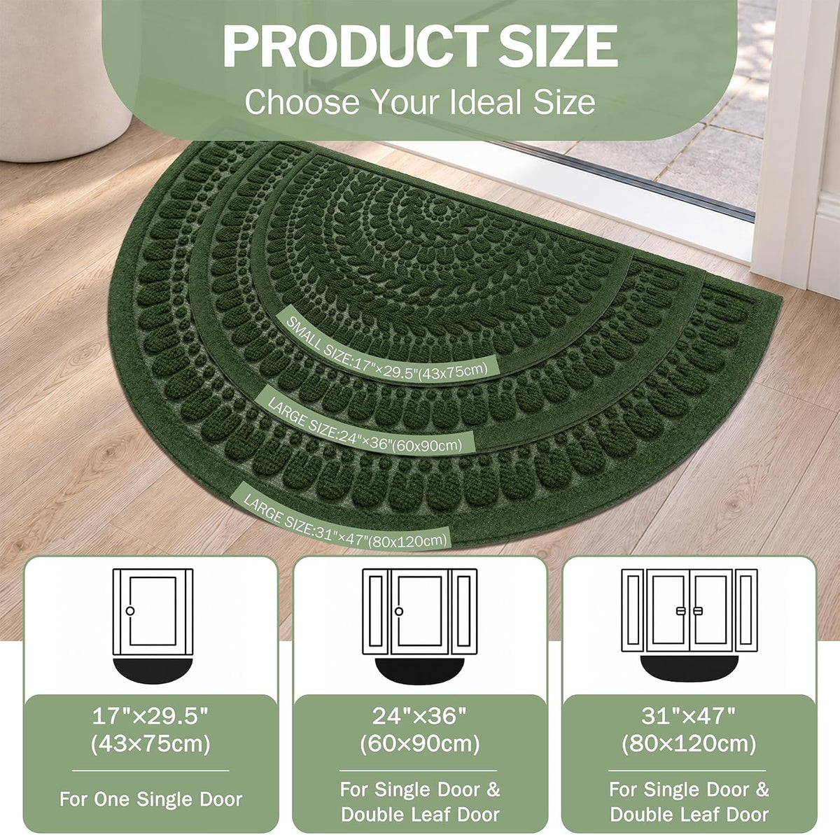 RORA Half Circle Door Mat Front Door Mat Outside Entrance Welcome Mat 17x30
