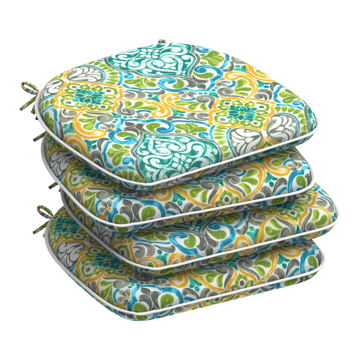 DYTXIII Set of 4 Outdoor Chair Cushions with Ties,Water Repellent Patio Chair Pads 17"x 16" for Outdoor Furniture,Round Corner Seat Cushions for Garden Yard Kitchen Paisley Multi