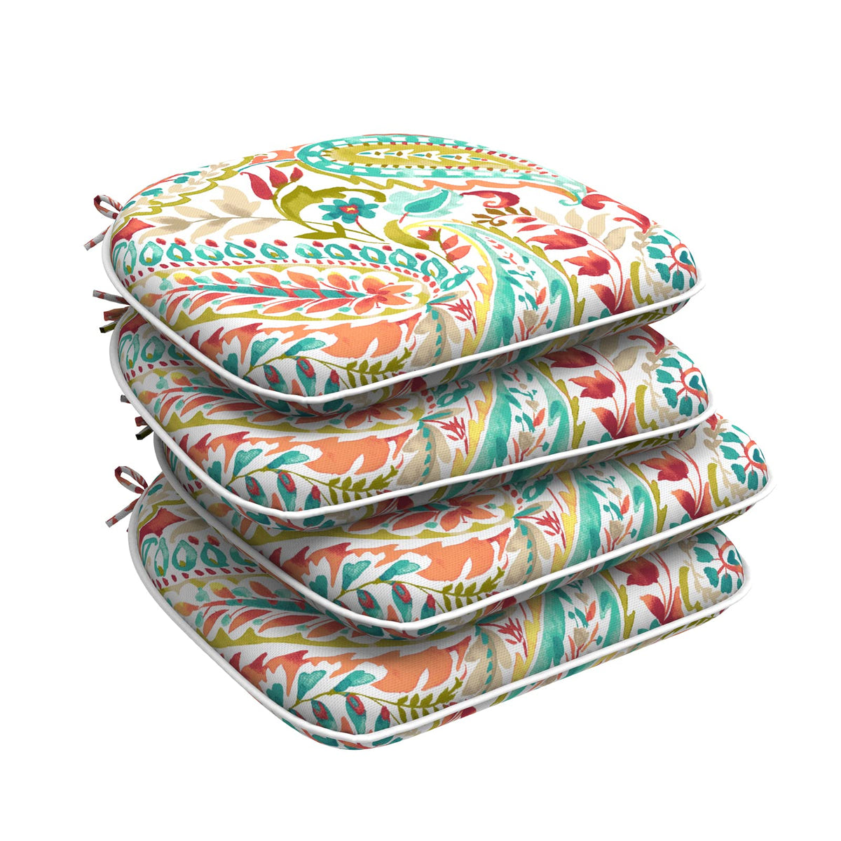 DYTXIII Set of 4 Outdoor Chair Cushions with Ties,Water Repellent Patio Chair Pads 17"x 16" for Outdoor Furniture,Round Corner Seat Cushions for Garden Yard Kitchen Paisley Multi