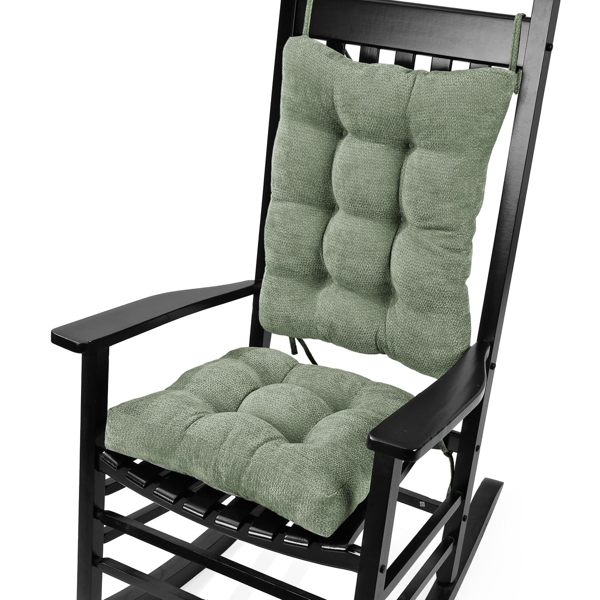 Rocking Chair Cushion for Elderly Sitting, Back Pillow & Seat Cushion with Ties, Luxury Chenille Fabric Non-Slip Chair Pad for Rocker, Champagne, 21.6x17x2/ 17x17x3