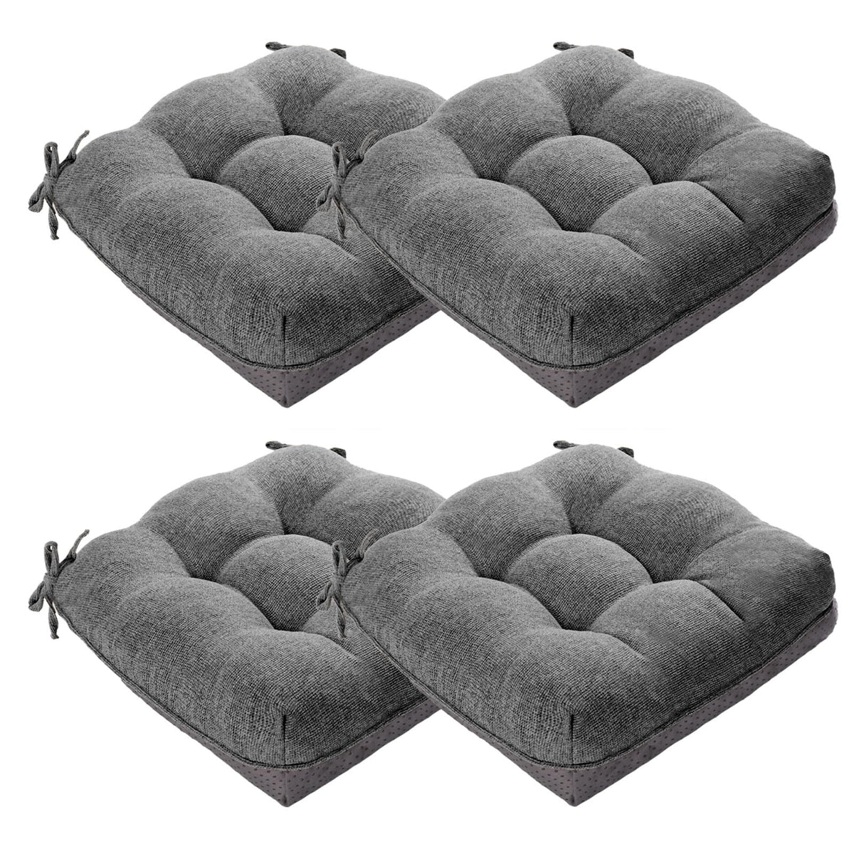 MAGIC ELEPHANT Chair Cushions for Dining Chair, Shredded Memory Foam Kitchen Chair Cushions Set of 4, Non-Slip Thick Dinning Room Chair Pads Seat Cushions, 15.5" x 15.5" x 4" (Grey)