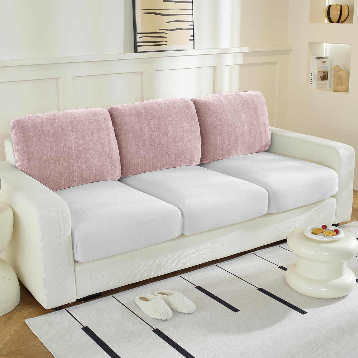 WEYOND Couch Cushion Covers L Shaped Sectional, 3PC Seat Covers, Light Grey
