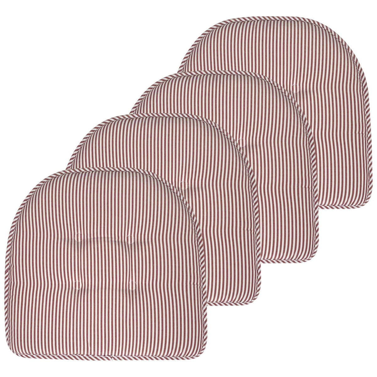 Sweet Home Collection Chair Cushion Memory Foam Pads Tufted Slip Non Skid Rubber Back U-Shaped 17" x 16" Seat Cover, 6 Pack, Checkered Taupe/White