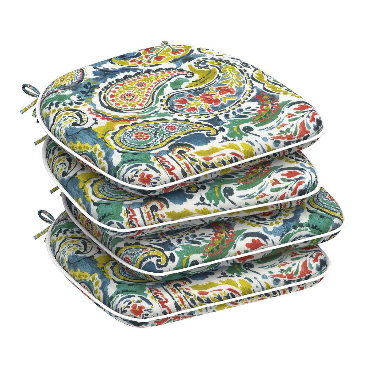 DYTXIII Set of 4 Outdoor Chair Cushions with Ties,Water Repellent Patio Chair Pads 17"x 16" for Outdoor Furniture,Round Corner Seat Cushions for Garden Yard Kitchen Paisley Multi