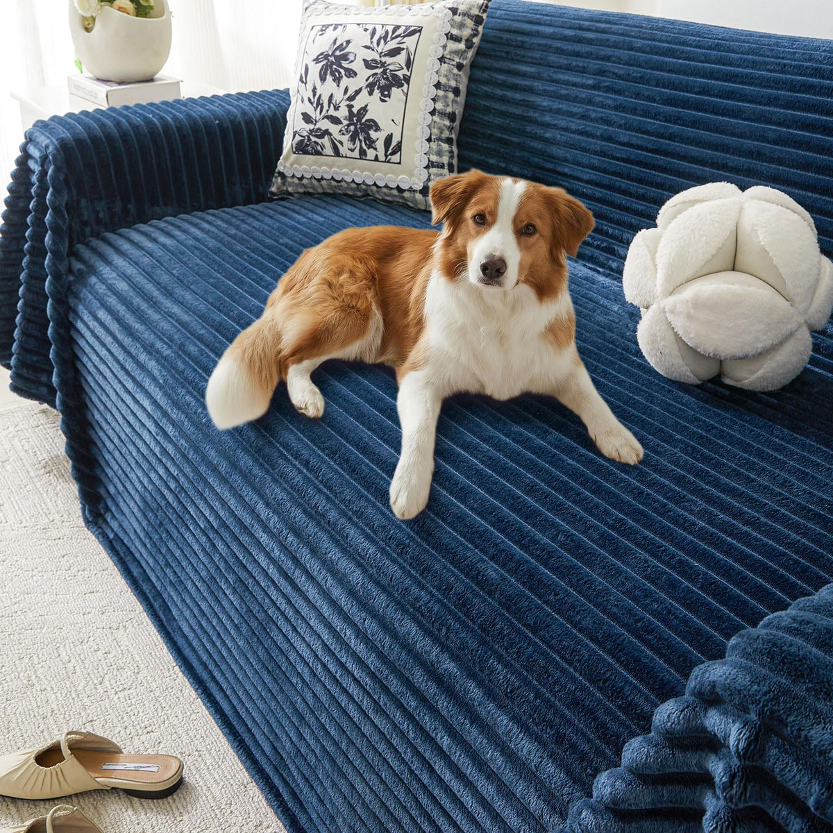 Pet-Friendly Non-Slip SofaCover,71"*118" Off White,Washable Stain Resistant