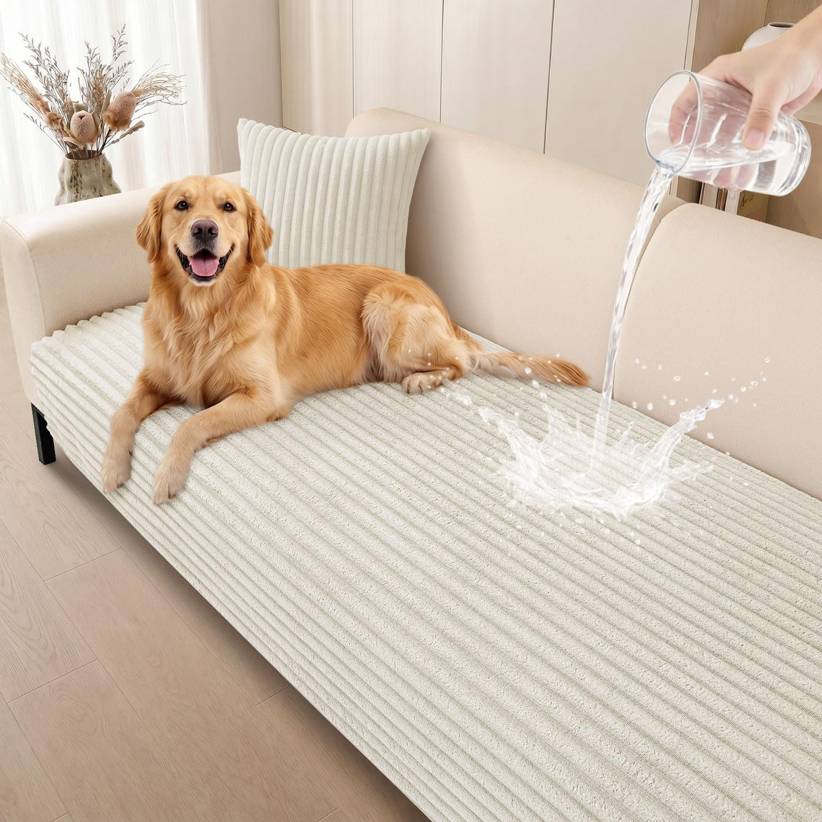 Smiry Waterproof Couch Cover for Dogs, Washable Non Slip Plush Protector