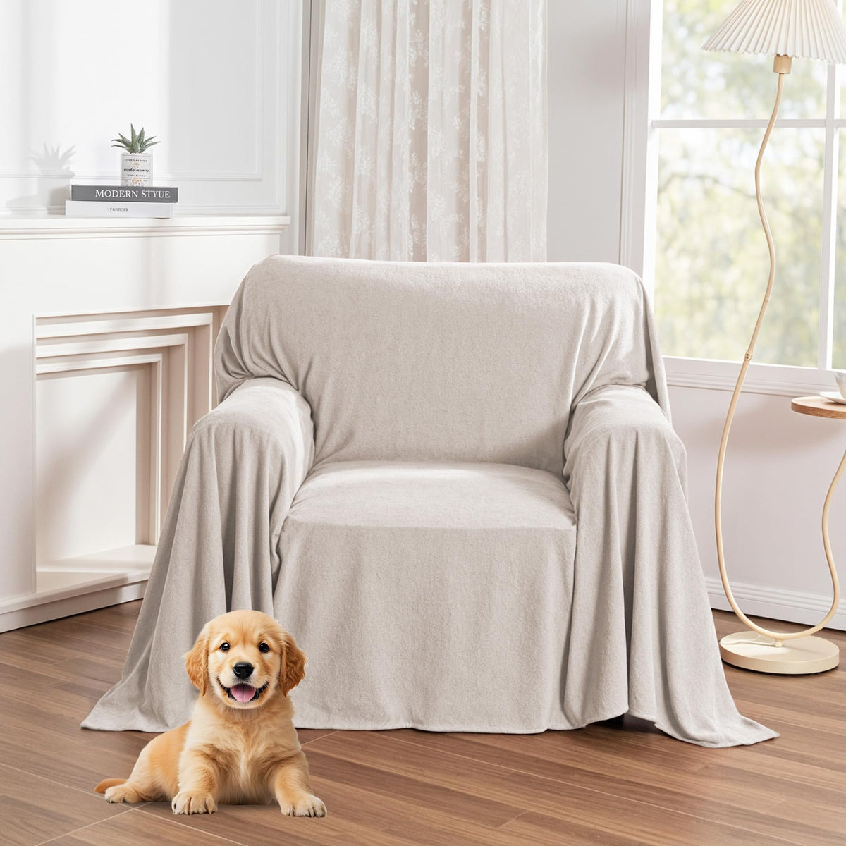MYSKY HOME Couch Covers for Dogs, Non-Slip Sofa Slipcover, 91"x134", Grey