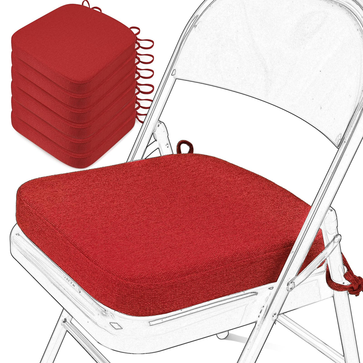 SINOSSO Memory Foam Chair Cushion for Folding Chair 1 Pcs, Thickened 2" Square Kitchen Chair Pad with Ties, Indoor Non-Slip Dining Chair Seat Cushion (1 Piece, Dark Brown)