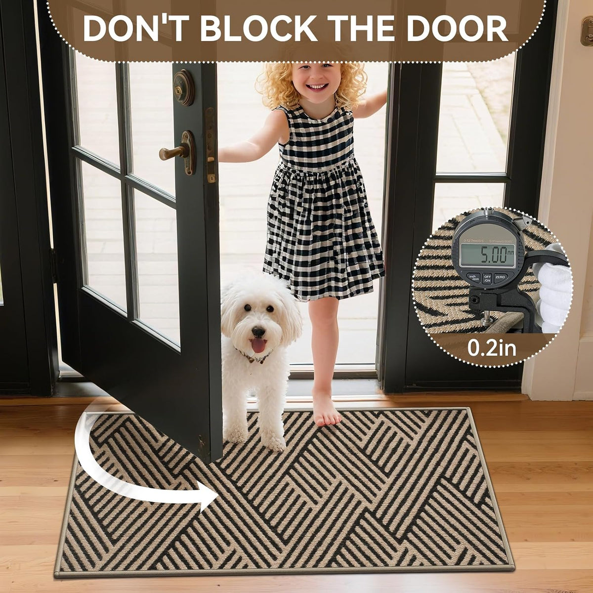 Front Door Mat Indoor Outside Entrance Non-Slip Mats Brown 17"x30"
